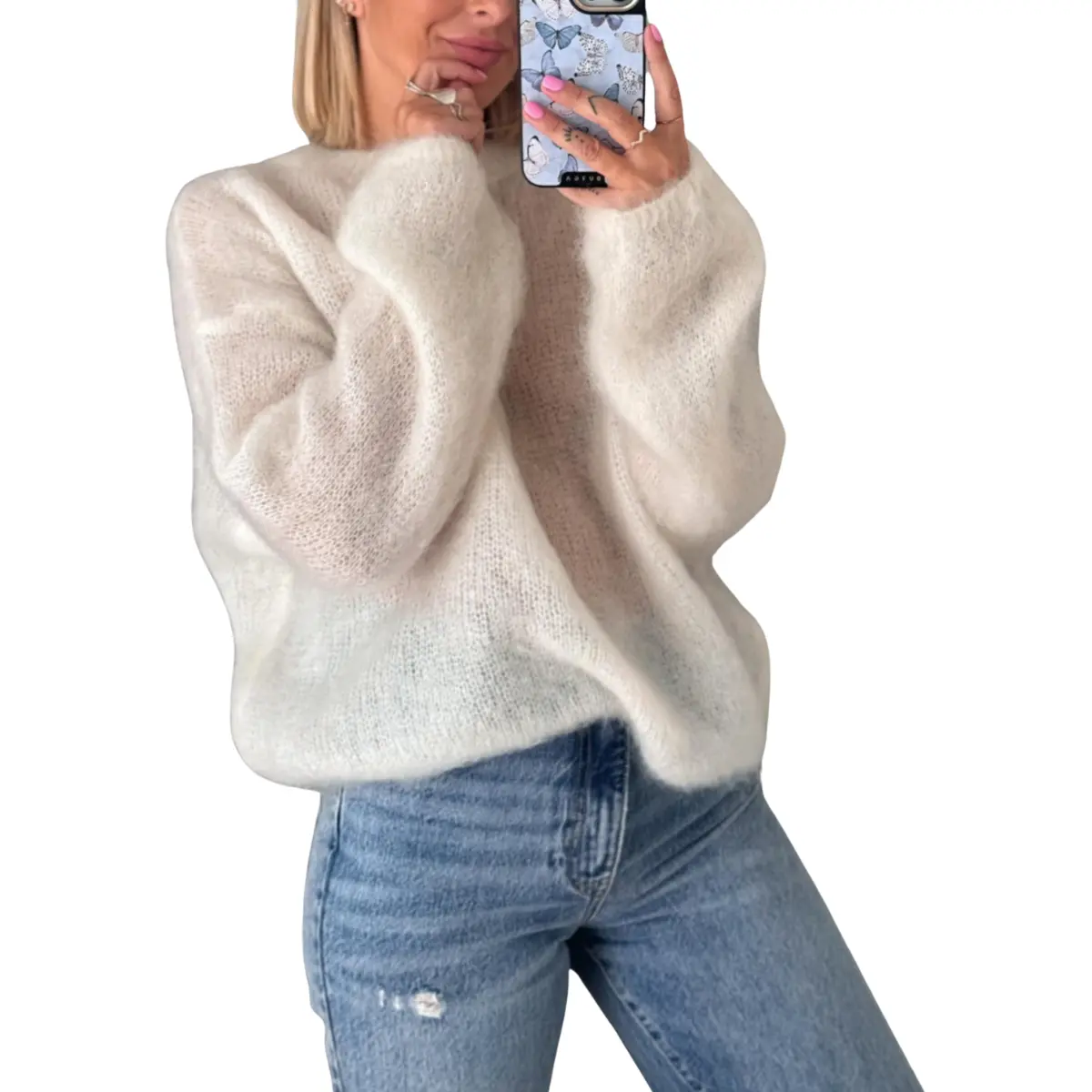 Antnation Womens Soft Fuzzy Knit Sweater Oversized Cozy Pullover Jumper Long Sleeve Casual Crewneck Sweater