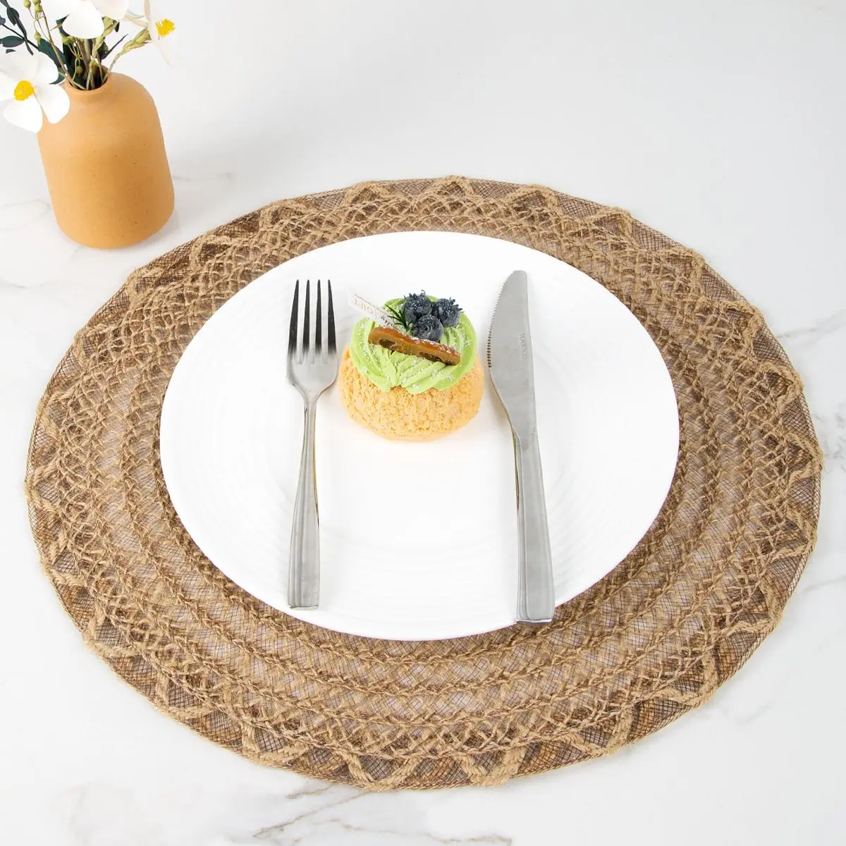 Round Placemat, 4 Counts Non-slip Boho Style Heat Resistant Table Mat, Decorative Placemat for Home Kitchen Dining Room, Boho Placemats Set