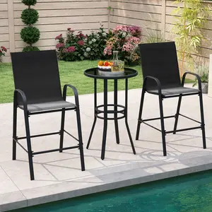 COSTWAY - Outdoor Bar Stools Set of 2 29 Inch Fabric Bar Height Stools with Armrests-Black