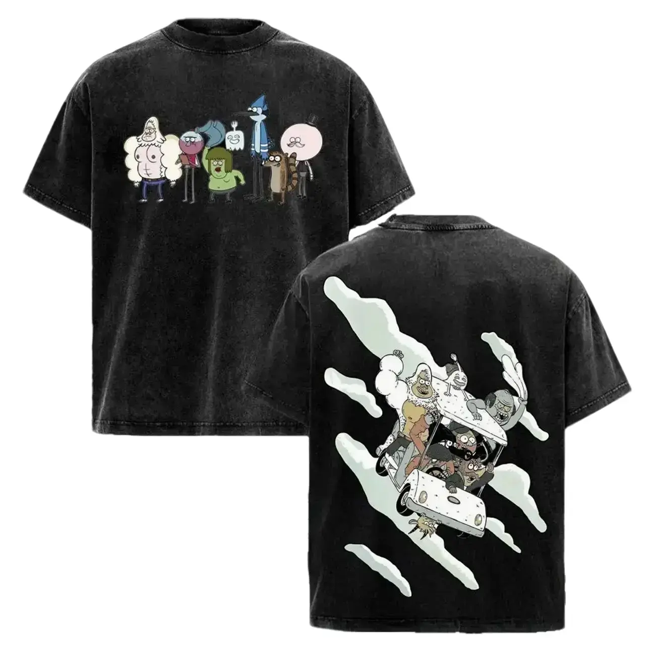Regular Show Graphic Tee Vintage Acid Wash Unisex T-Shirt Mordecai & Rigby Cartoon Streetwear Retro Y2K Pop Culture Funny Top Casual Oversized TShirt For Men Women Nostalgic 2010s Network Fans Cool Anime Gamer Apparel Novelty Golf Cart Graphic Shirts Gift