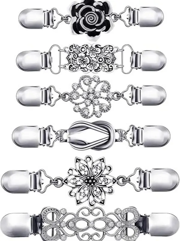 6 Pcs Vintage Swirl Sweater Clips Retro Cardigan Shawl Cape Cloak Collar Clasp Dress Shirt Button Clip for Women