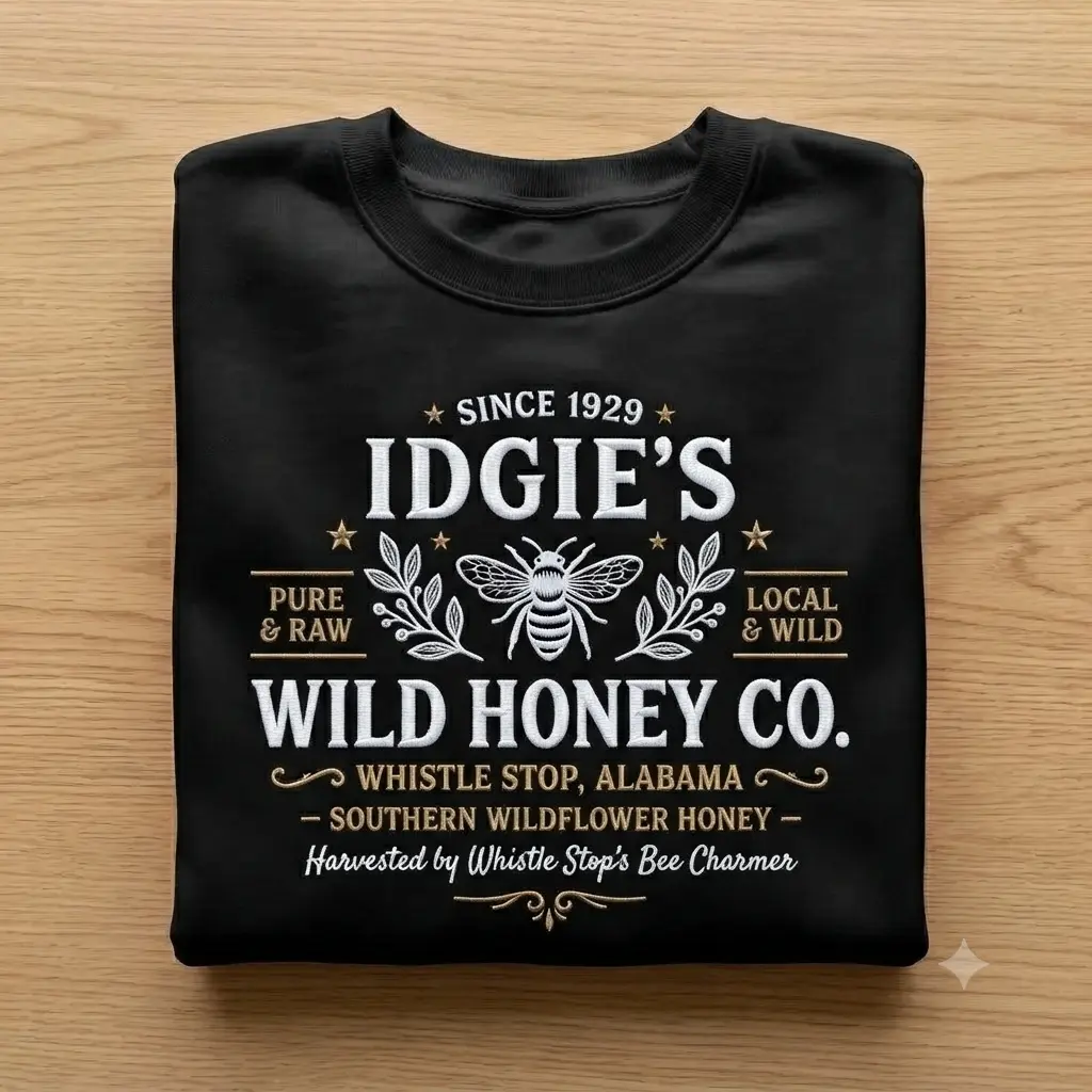 Embroidered Idgie's Wild Honey Co Sweatshirt | Retro Whistle Stop Cafe Movie Hoodie | Coquette Bee Cozy Unisex Graphic T-Shirt Gift