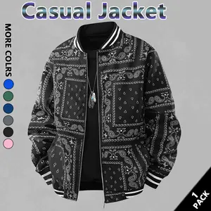 Men's casual paisley sports jacket, vintage lightweight bomber baseball collar jacket, classic fabric, men's fashion, men's jackets, streetwear, men's clothing, today's fashion
