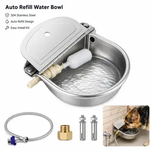 Automatic Animal Drinking Water Bowl for Dog Stainless Steel Waterer Feeder Farm Dog Dispenser Kit Self Filling for Livestock Horse Goat Water Trough with Float Valve Drain Hole Hose Adapter Bolts