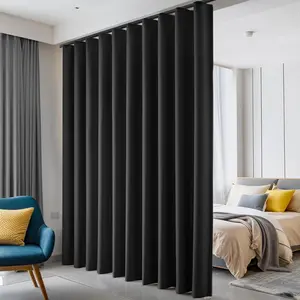 ARoom Divider Curtains, Blackout Ceiling Track Curtains with Hook Sound Proof Floor Curtains Perfect for Ceiling Mount Curtain Tracks Wall Divider for Room Separation (Black, W100 x H84)