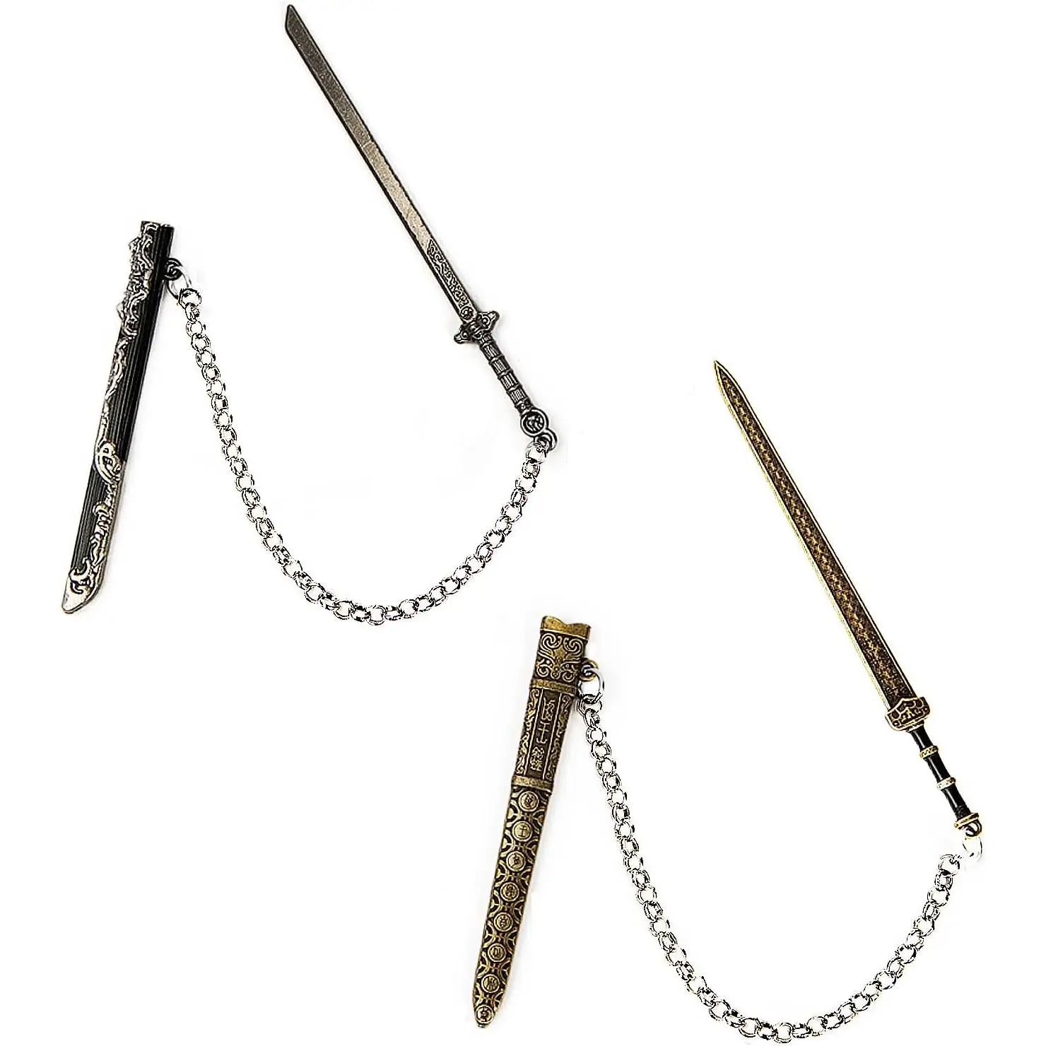 2 count Metal Sword Bookmark with Scabbard, Book Marks for Reading Men,Book Reading Accessories, for Men Teacher and Student Office School Library Bookstore(Black Yellow)