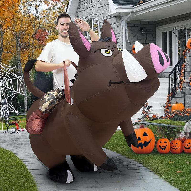 Halloween Inflatable Warthogs Rider Costume Funny Blows Up Riding   Costume for Halloween Party Adult Men Women