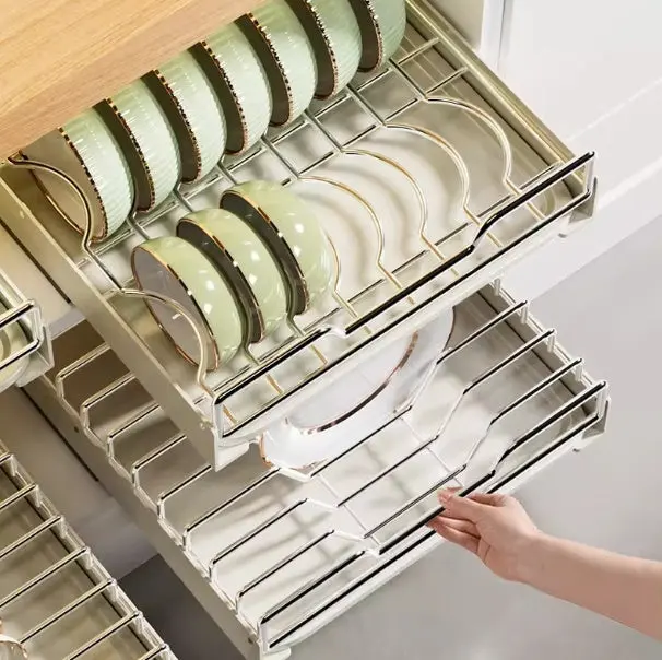 Pull-Out Cabinet Dish Rack and Storage Organizer