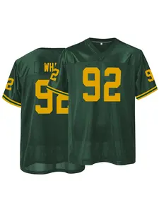 Men's Retro Green & Yellow #92 Football Jersey,Unisex Mesh Sport Jersey - Breathable, Lightweight, V-Neck, Short Sleeves, Sports Top