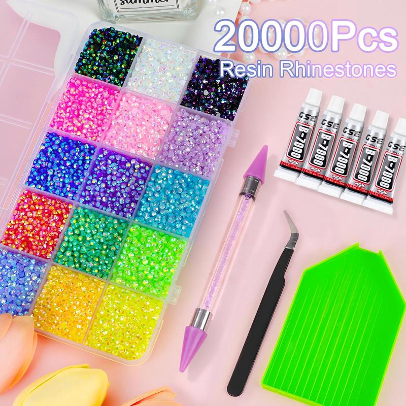 20000Pcs Resin Jelly Rhinestones Multicolor 3mm Flatback Rainbow Gems Bedazzling Crystal with 5Pcs 2.5g Jewelry Glue Rhinestone Picker for DIY Crafting Clothes Shoes Nail Art