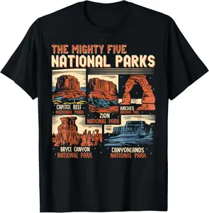 100% Cotton Top Vintage Utah Mighty Five 5 National Parks Hiking Camping T-Shirt