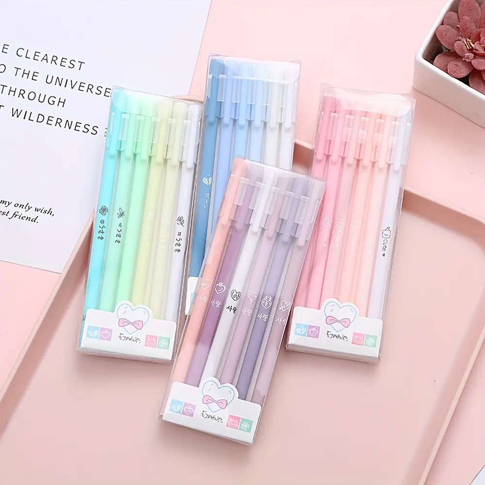 6/24pcs Kawaii Aesthetic pens gel pen set Office Stationery Supplies school stationery signature pens black ink gel pens Cute Writing Pen
