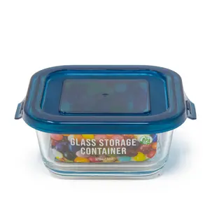 Glass Container / Containers with Blue Lid Heat-Resistant Airtight 11oz Square Baking Dish 320 ML