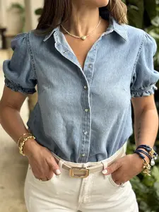 "Tasha" Denim Puffy Sleeve Top