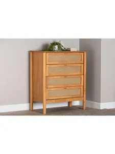 Baxton Studio 193271436903 32.70 x 17.70 x 38.00 in. Jenn Wood Japandi Chest Drawer, Distressed Finished Rattan & Golden Brown