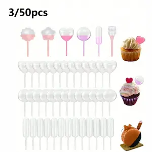 3/50pcs Paper Cup Cake Sauce Dropper, Ice Cream Syrup Injector, Jam Dropper, Straw, Cake Decorating Kit, Baking Supplies, Ideal for Birthday, Wedding, Graduation Dessert Decoration