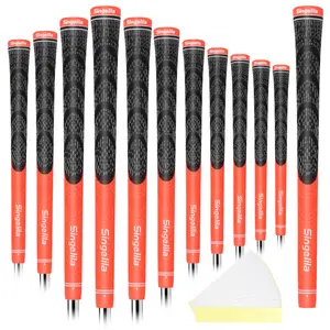 Singelila Orange Hybrid Golf Grips 13-Piece Pack with 15 Tapes – Standard Size Half Rubber Half Cotton Cord – All-Weather Grip and Control – Golf Club Grips for Every Golfer golf accessories