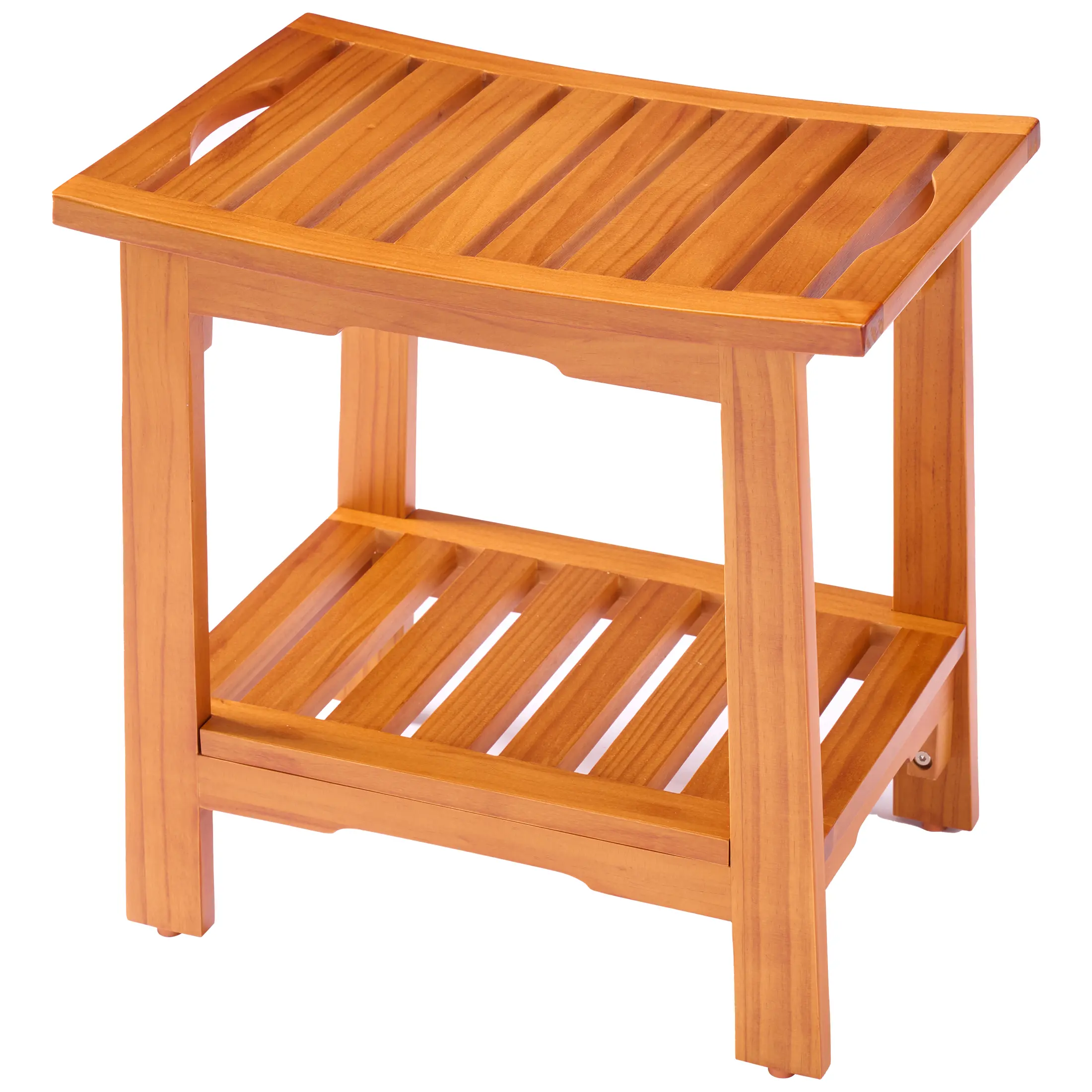 Wood Shower Bench, 250lbs Capacity, Waterproof, Non-Slip, Adjustable, for Indoor & Outdoor Use - Natural Finish