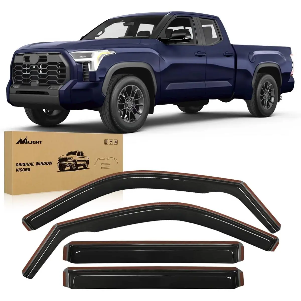 Nilight In-Channel Window Deflectors for Toyota Tundra 2022-2025 Double Cab, 4-Piece Aerodynamic Vent Visors with Rain Protection, Sun Protection, Anti-Fog, All-Seasons Auto Accessories, Tool-Free Installation