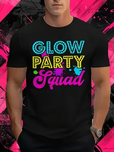 Men's GlowintheDark Party Squad Neon Pattern TShirt Retro 80sinspired Luminous Design Round Neck Short Sleeves Dropshoulder Top Suitable for Carnival Nightclub and Casual WearmachiHappy Mother Day Shirt for Mom Best Mom Ever Graphic Tee Gift