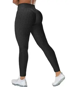 Women's Ankle Length High Waist Anti-Cellulite Honeycomb Athletic Sports Leggings with Scrunch Back