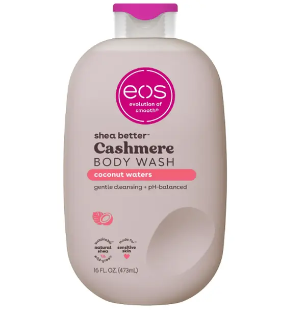 eos Cashmere Body Wash – Coconut Waters, Moisturizing Body Wash, Creamy Gel Formula, with Shea Butter, Glycerin, Vitamin E, pH Balanced, Sensitive Skin, Vegan, 16 fl oz