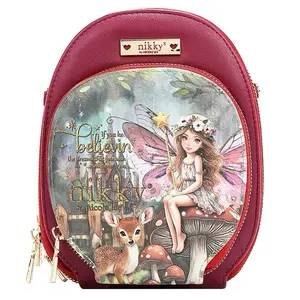 Crossbody Collection Small Triple Compartment Crossbody Bag with Fashionable Doll Illustration Design Durable Faux Leather Versatile Accessory