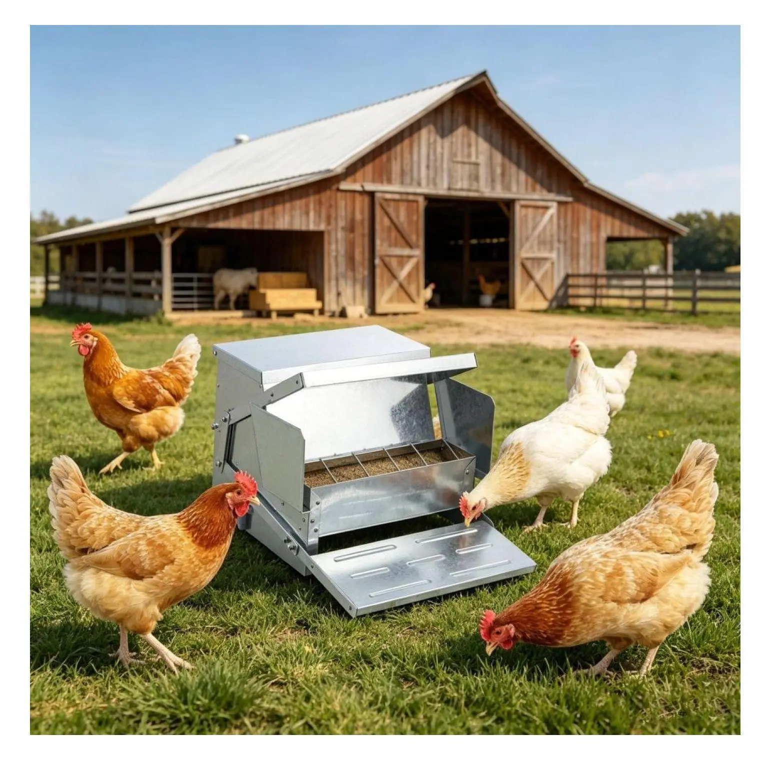 Automatic Chicken Feeder - 25 lbs Capacity - Galvanized Steel - Weatherproof - Treadle Chicken Feeder - Save Time & Reduce Waste default title