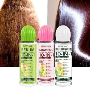 10 - in - 1 Plant Keratin Hair Care Set, including shampoo, conditioner, and serum, with multiple plant formulas, nourishes, softens, and adds gloss, making hair as smooth as silk