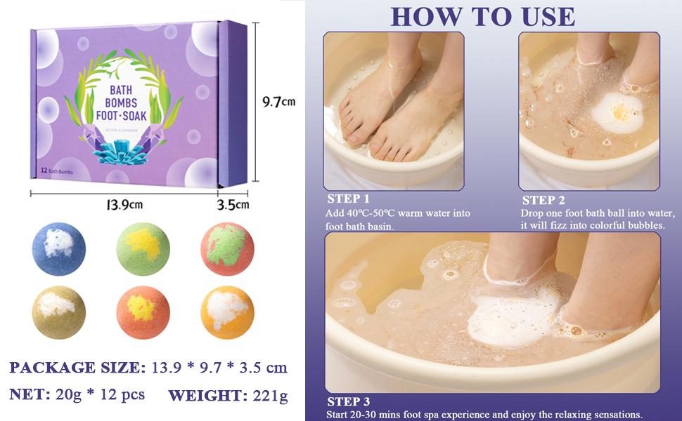 Foot Bath Bombs 12 Pack, Organic Natural Handmade Foot Soak with Bath Salt and Essential Oil, Foot Spa Bomb with Rich Bubbles for Relaxing Softening Moisturizing Dry & Tired Feet