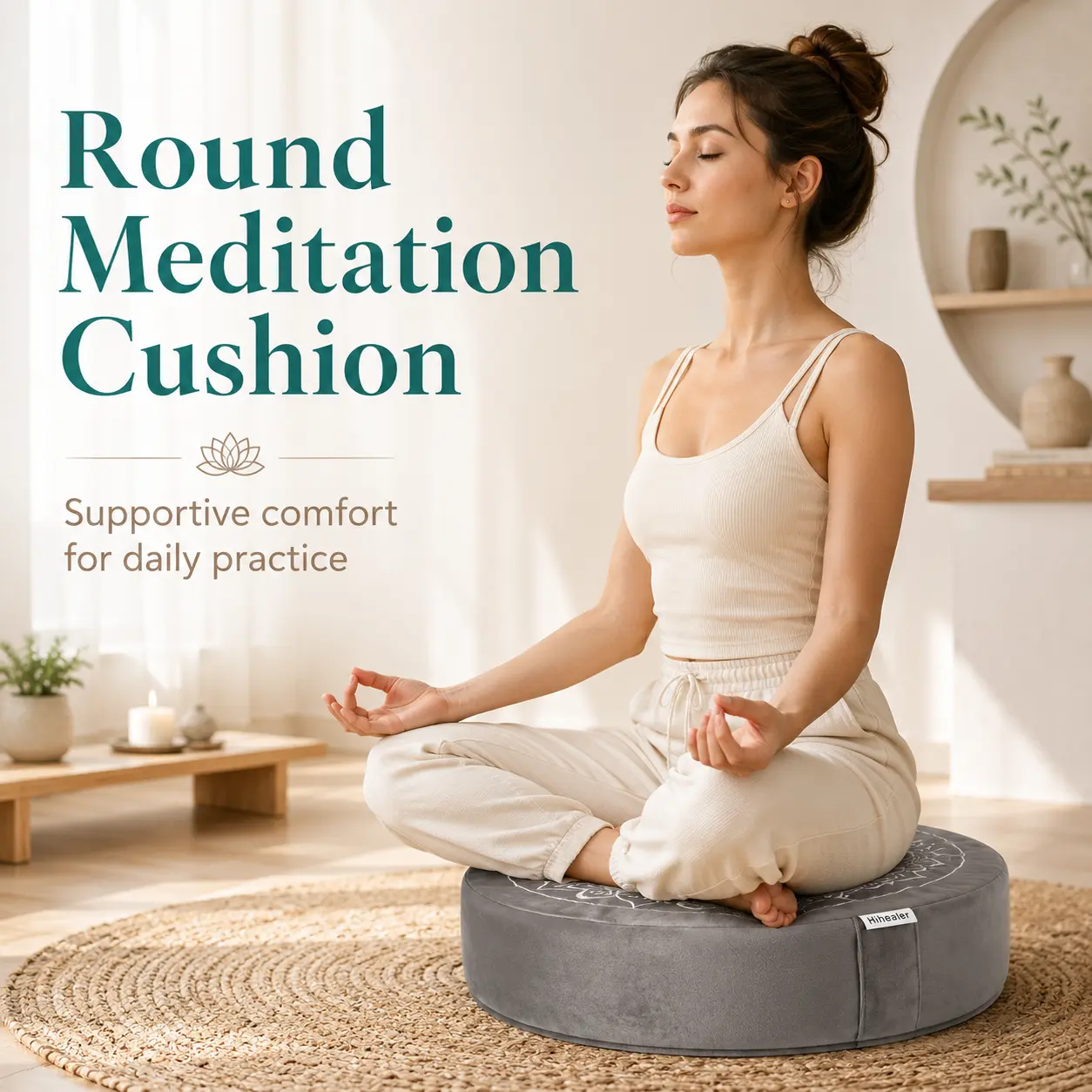 Hihealer Supportive Meditation Cushion - Large Size Traditional Tibetan Pillow with Removable Velvet & Hulls Cover, Yoga Aid Buckwheat Floor Seating for Women, Supportive Cushion, Floor Pillow, Removable Cover, Tibetan Look