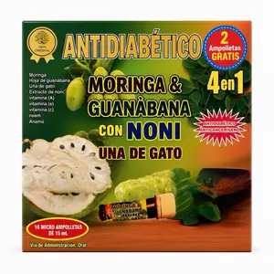 Moringa & Guanabana Herbal Supplement Drink with Noni and Cat’s Claw, 10 Micro Bottles (15 mL Each)