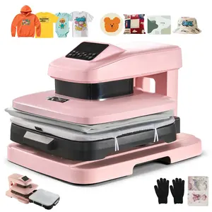Auto Heat Press Machine, 15 x 15 inch, T-Shirt Press Machine with Auto Release and Adjustable Pressure, Digital Display, Rapid Heating, for Sublimation, Vinyl, Heat Transfer Projects, Pink
