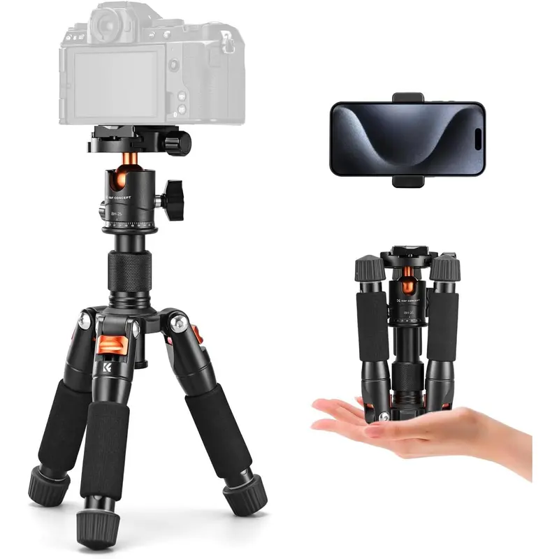 K&F CONCEPT Mini Retractable Desktop Tripod Stand 20.5in/52cm - Compact 7in Storage, 360° Ball Head, 1/4" Quick Release Plate, 5-Section Aluminum Legs, 6kg Load for Cameras, Smartphones, Vlogging