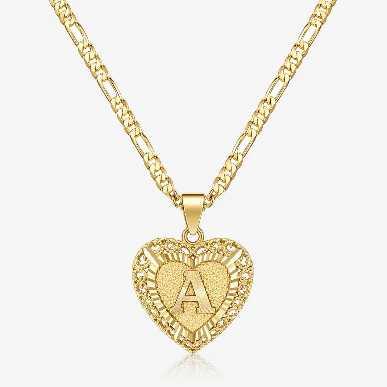 Initial Necklaces for Women, 14K Gold Plated Heart Necklace A-Z Letter Necklace Adjustable Figaro Chain Personalized Jewelry Gift