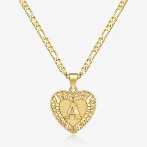 Initial Necklaces for Women, 14K Gold Plated Heart Necklace A-Z Letter Necklace Adjustable Figaro Chain Personalized Jewelry Gift