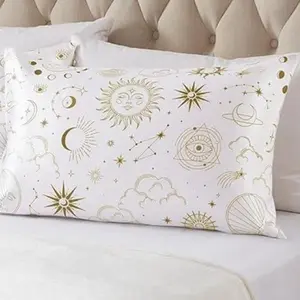 Inner Glow Black Celestial Design Printed All Over Pattern  Satin Pillowcase Set, Luxurious 100% polyester satin, Perfect for hair, skin-care, and self-care , Frizz-free hair and glowing skin