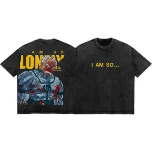 Invincible Conquest Graphic T-Shirt Vintage Washed Heavy Cotton Oversized Tee Men's Streetwear Anime Apparel Bloody Battle Back Print I Am So Lonely Gym Pump Cover| Oversized Vintage Anime T-Shirt 90s graphic good tees Casual American Short Sleeve T-shirt