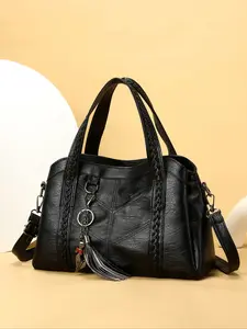 Women's Large Capacity Soft Leather Handbag, Commuter Shoulder Bag, Crossbody Bag, Vintage Style, Fashionable Tote, Mom Bag