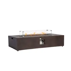 Outdoor Propane Fire Pit Table Rectangle Bronze Compact Concrete-Like Finish,Wind Guard, Tank Outside, Free Lava Rocks, Fits 20lb Tank Outside
