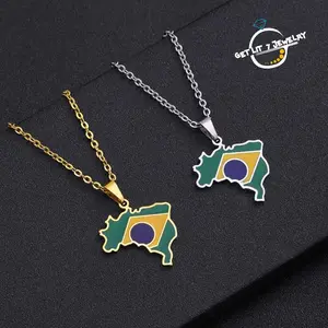 Brazilian flag and map pendant necklace | couple style | Fashionable & Versatile | Birthday Gift | Holiday Gift |