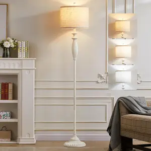 63.8" Vintage Floor Lamp with Rotary Switch, Dimmable Color Temperature Standing Lamp, Retro Farmhouse Floor Lamps for Living Room, Bedroom, Hallway, Office, Room Decor, Antique White (Bulb Included)