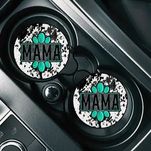 Western Mama Cowhide Turquoise Car Coasters Western Mama Cowhide Turquoise Car Coasters