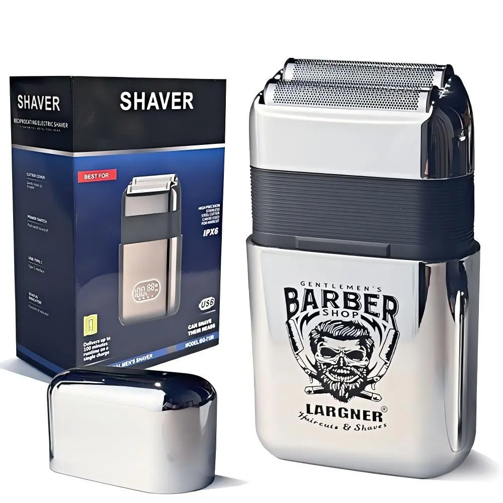 Largner Men's Rechargeable Electric Shaver, High-Speed Motor, Wet & Dry Use, Portable Beard Care Tool, Long Battery Life, Silver Color, USB Rechargeable Shaver