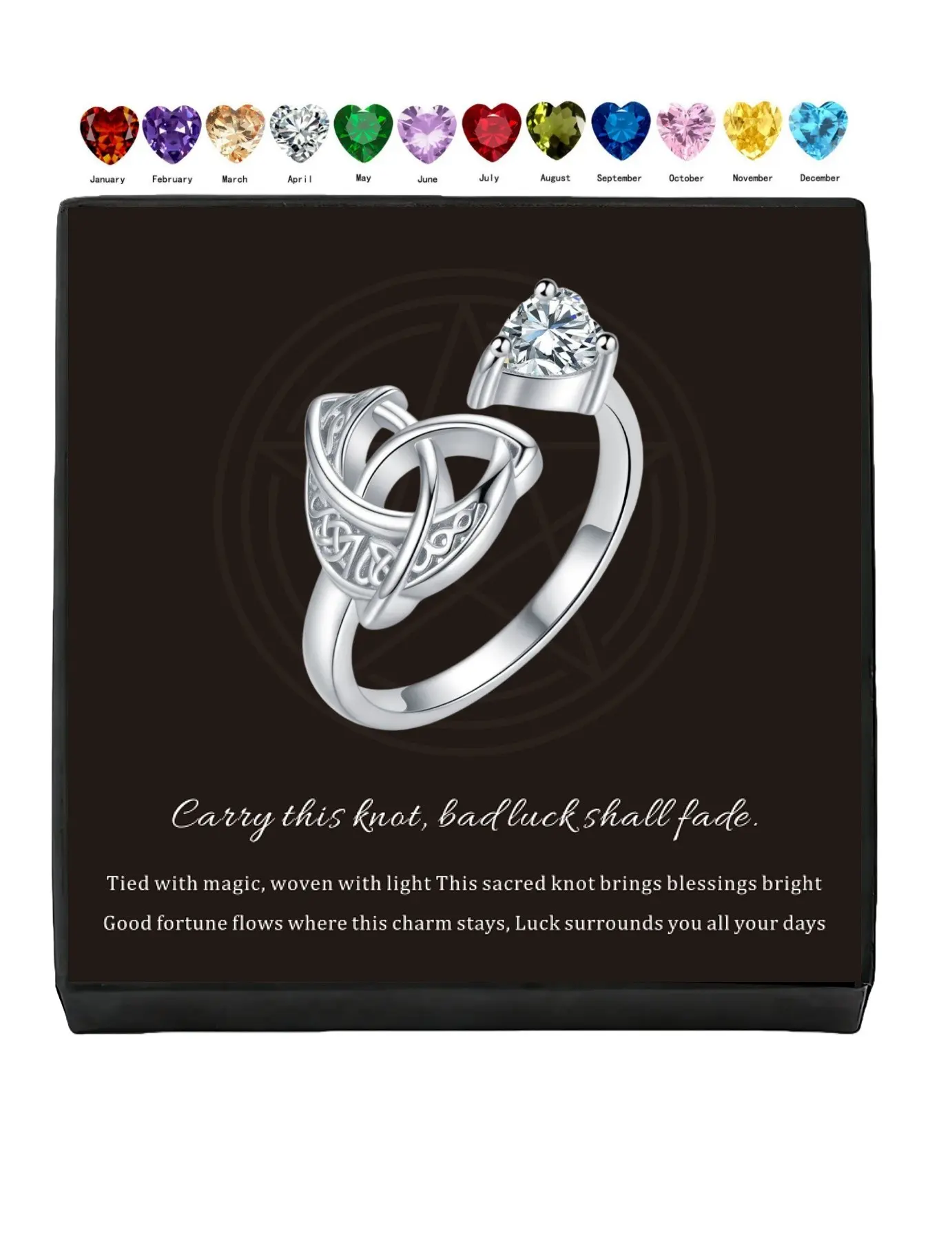 Celtic Oath witch knot ring with niche design, Fashionable jewelry rings, adorned with birthstone and diamonds, Bridal engagement ring, spring and summer new style, ideal for daily wear, lucky charm ring for festivals, perfect as Valentine's Day gifts