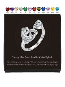 Celtic Oath Luxury witch knot ring with niche design, adorned with birthstone and diamonds, Bridal engagement ring, spring and summer new style, ideal for daily wear, lucky charm ring for festivals, perfect as Valentine's Day and mysterious gifts