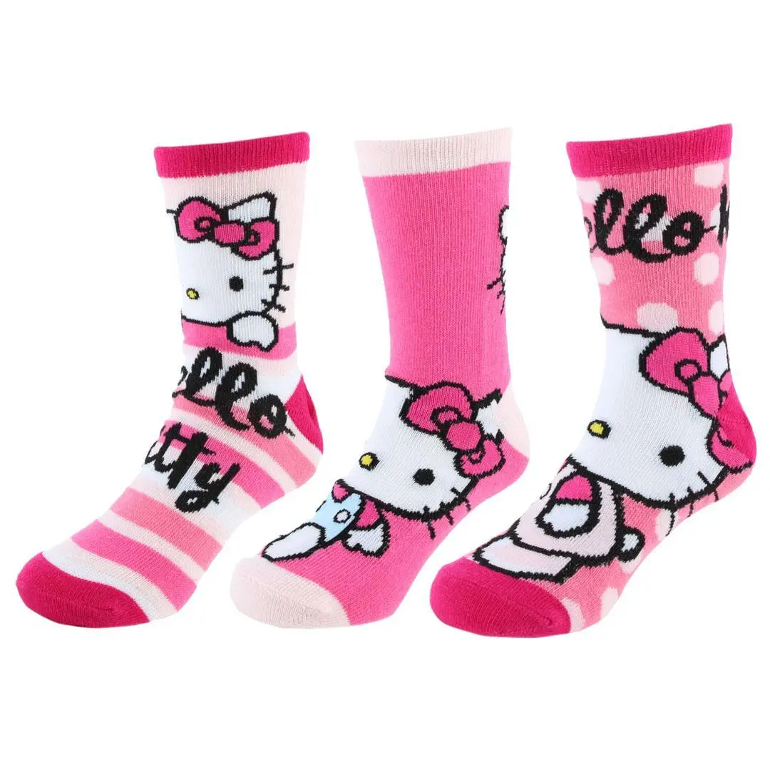 Textiel Trade Girls' Sanrio Hello Kitty Novelty Socks (3 Pairs), Crew Socks, Casual Comfy Socks, Her