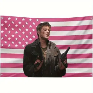 60in x 40in 1pc Patriotic Pink Jensen Star Ackles American Flag Wall Decor - Guns & Desert Background Design, Durable Polyester  or 4x6ft, College Dorm Room Decor, Outdoor/Indoor Use, No Electricity Needed