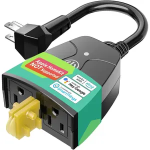 Outdoor Smart Plug, Outdoor Wifi Outlet with 2 Grounded Outlets, Remote Control, Timer, Waterproof, Works with Amazon Alexa, Google Assistant and SmartThings, FCC Certified