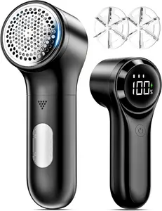 Fabric , Rechargeable Lint Remover, 3-Speed Electic Lint , 6- Sweater Shavers to Remove Pilling,   with LED Display for Furniture,Clothes, Upholstery, Black